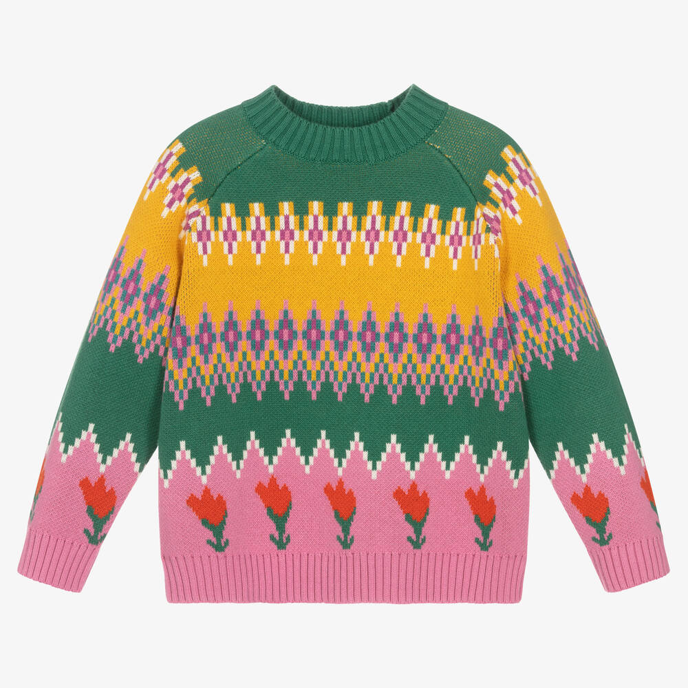 Stella McCartney Kids - Girls Green & Pink Tulip Sweater | Childrensalon
