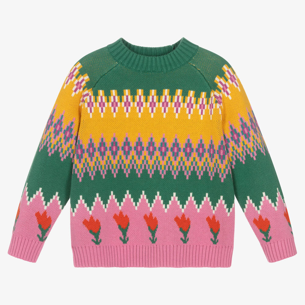 Stella McCartney Kids - Tulpenpullover in Grün und Rosa | Childrensalon