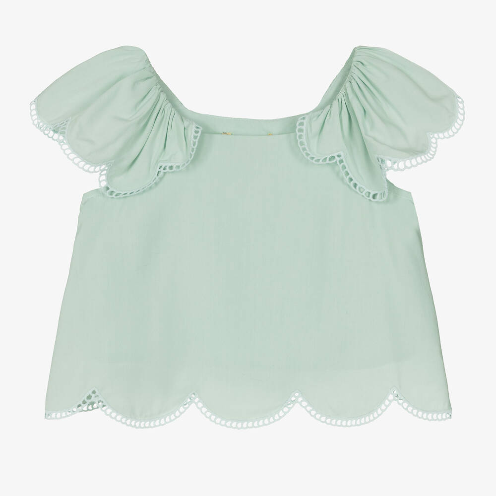 Stella McCartney Kids-Girls Green Viscose Scalloped Blouse | Childrensalon Outlet