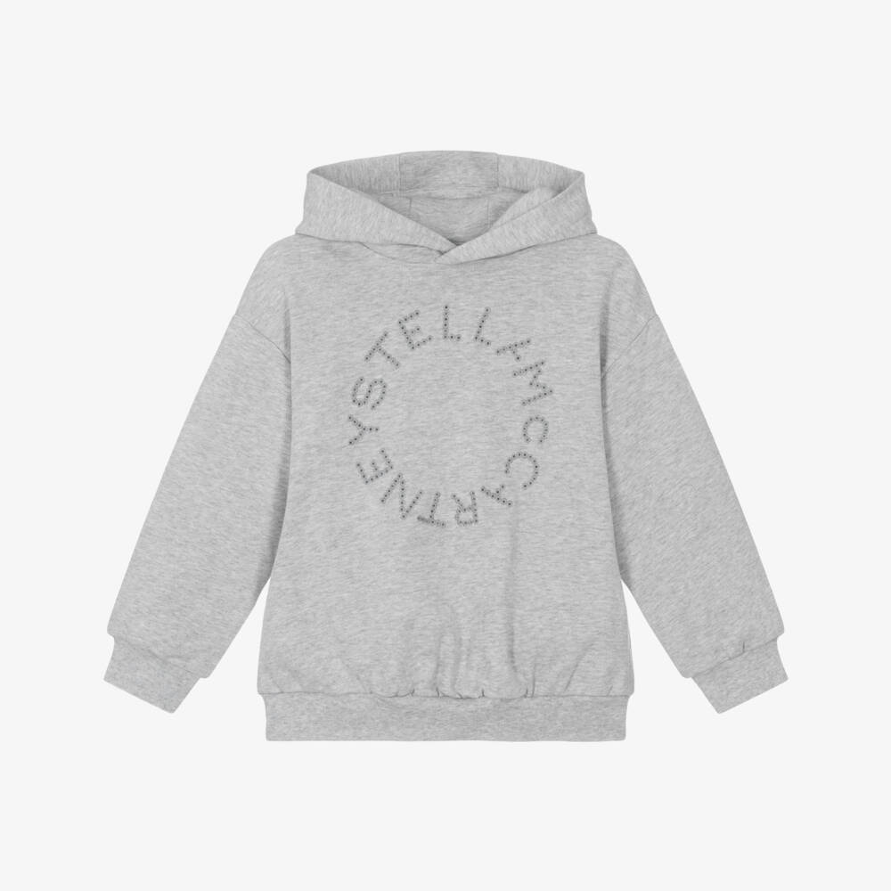 Stella McCartney Kids-Girls Grey Cotton Hoodie with Embroidered Logo | Childrensalon Outlet