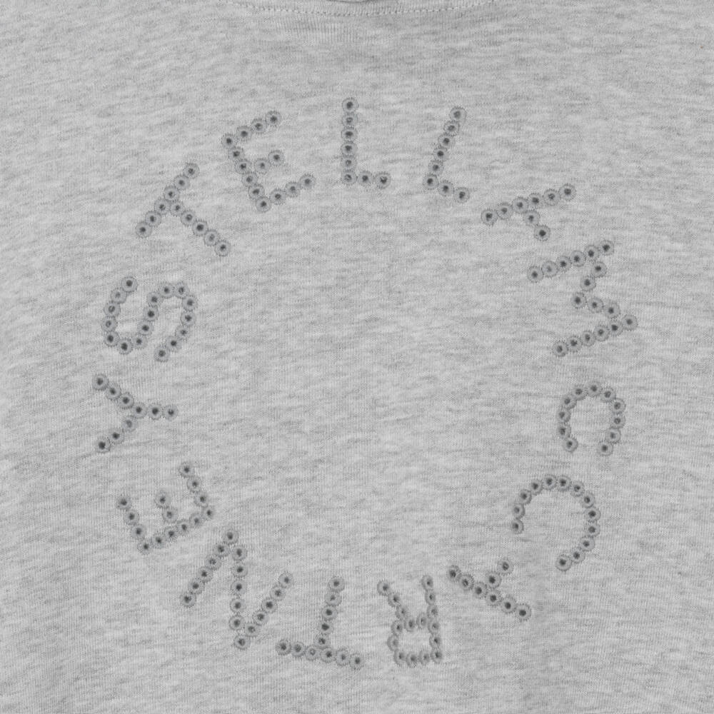 Stella McCartney Kids-Girls Grey Cotton Hoodie with Embroidered Logo | Childrensalon Outlet