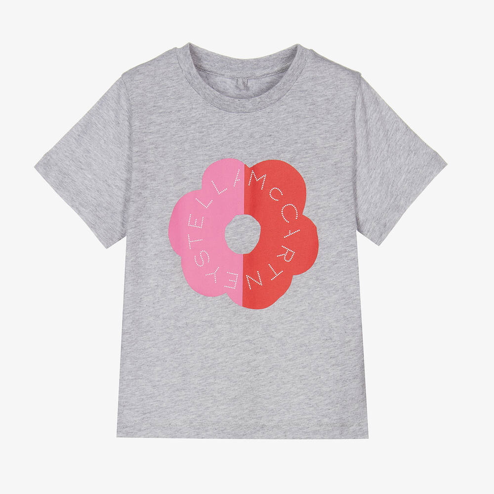 Stella McCartney Kids - Серая футболка с цветком для девочек | Childrensalon