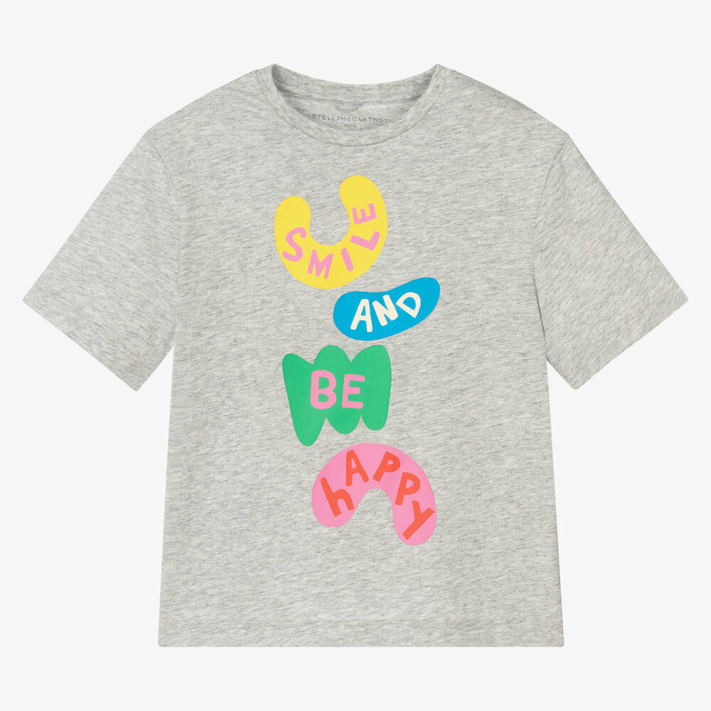 Stella McCartney Kids - Girls Grey Marl Slogan T-Shirt | Childrensalon