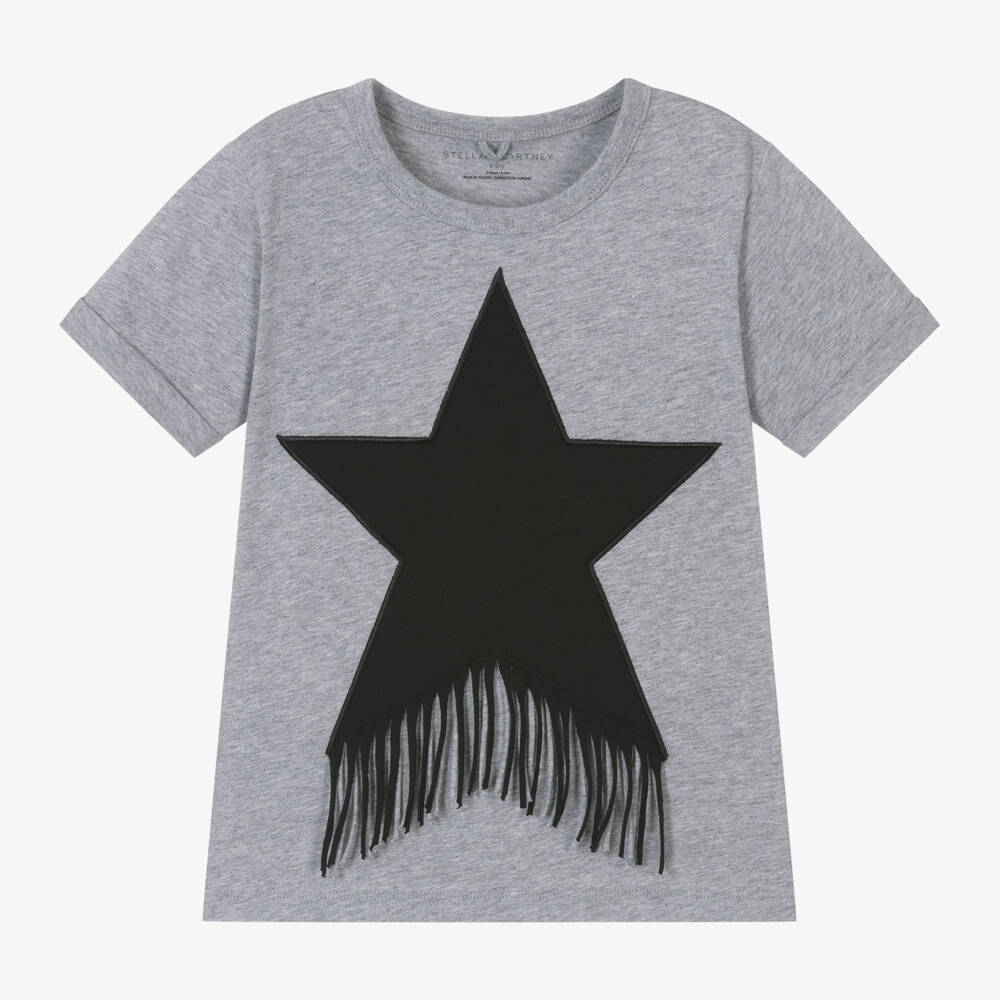 Stella McCartney Kids-Girls Grey Starry Organic Tee | Childrensalon Outlet