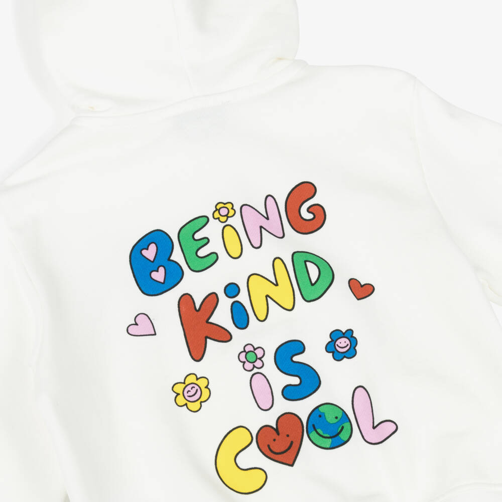 Stella McCartney Kids-Girls Ivory 'Being Kind Is Cool' Cotton Zip-Up Hoodie | Childrensalon Outlet
