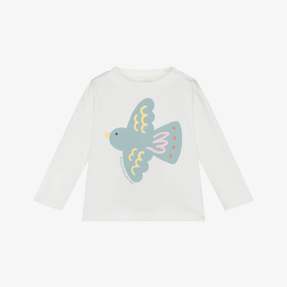 Stella McCartney Kids-Girls Ivory Bird Print Cotton Top | Childrensalon Outlet