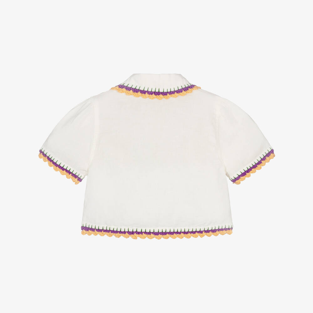 Stella McCartney Kids-Girls Ivory Blouse with Floral Embroidery & Crochet Trims | Childrensalon Outlet