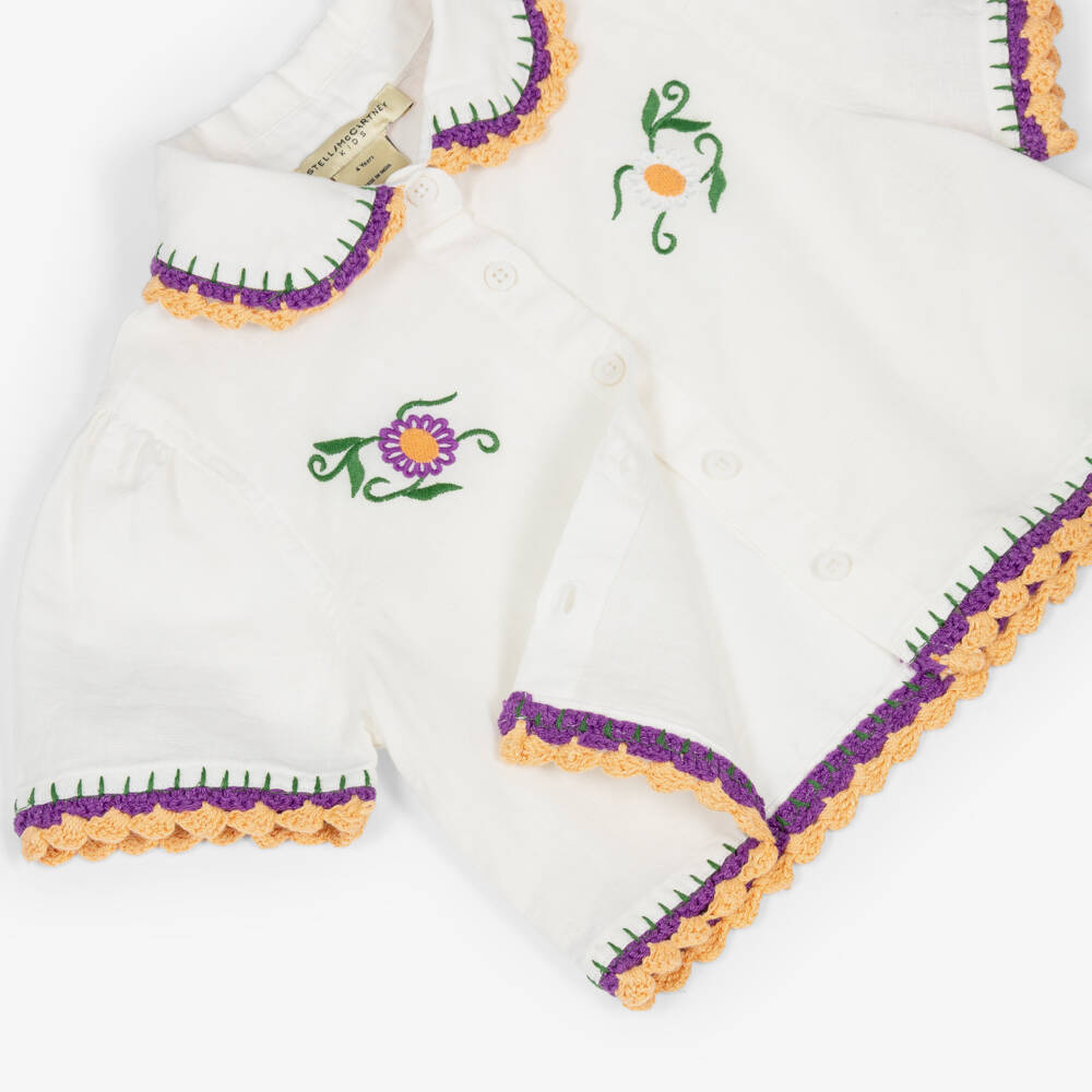 Stella McCartney Kids-Girls Ivory Blouse with Floral Embroidery & Crochet Trims | Childrensalon Outlet