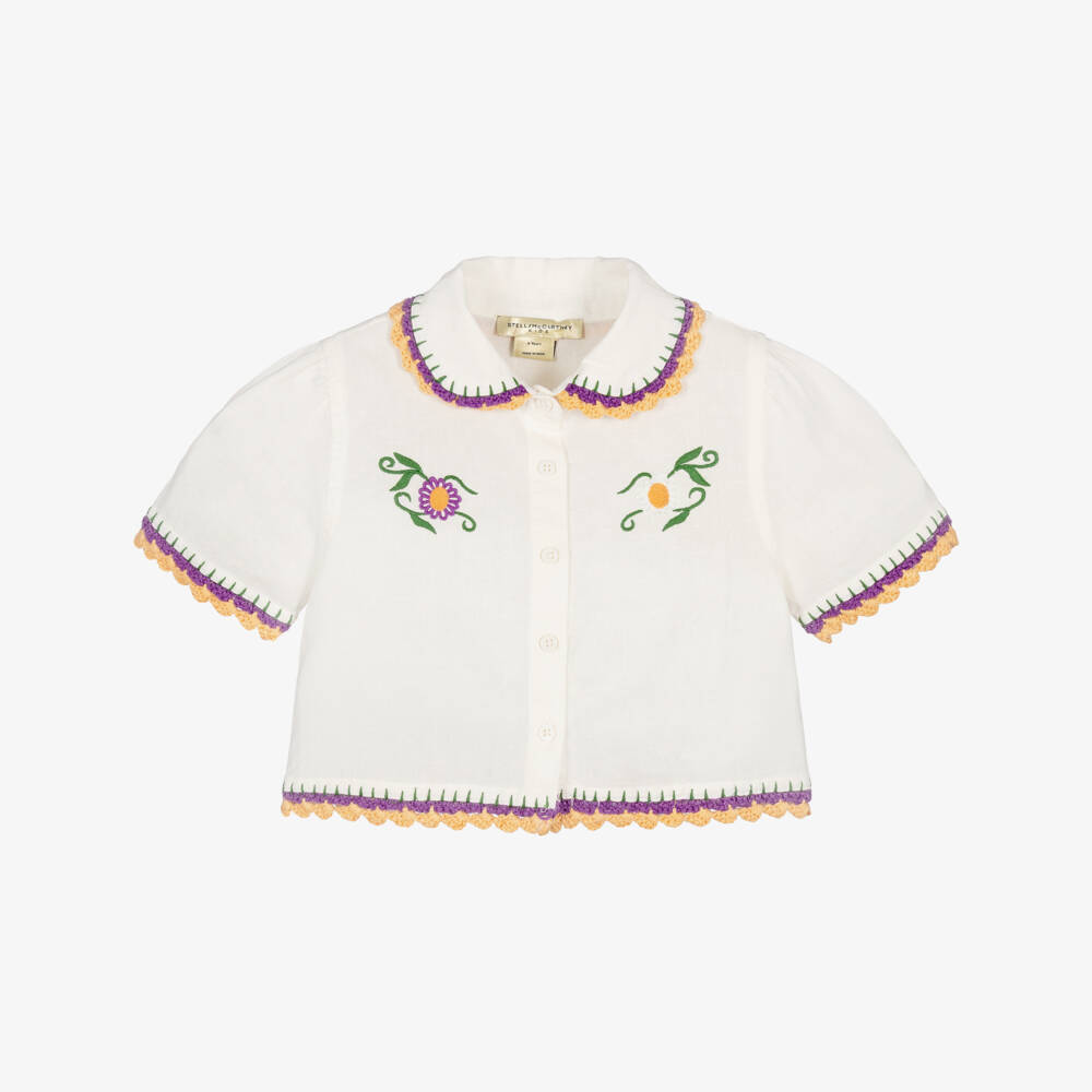 Stella McCartney Kids-Girls Ivory Blouse with Floral Embroidery & Crochet Trims | Childrensalon Outlet