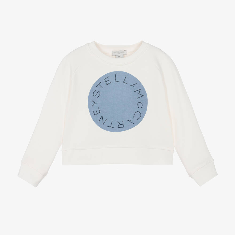 Stella McCartney Kids - Girls Ivory & Blue Cotton Sweatshirt | Childrensalon