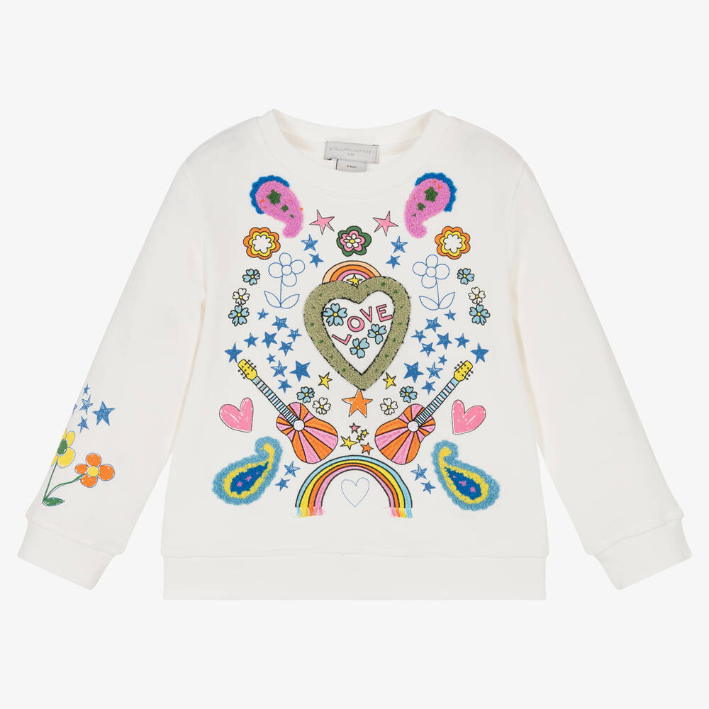 Stella McCartney Kids - Girls Ivory Bouclé Graphic Sweatshirt | Childrensalon