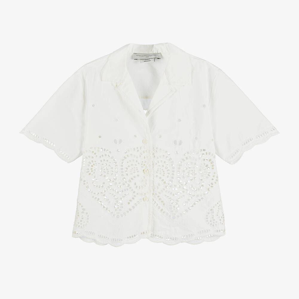 Stella McCartney Kids-بلوزة قطن برودوري عضوي لون عاجي للبنات | Childrensalon Outlet