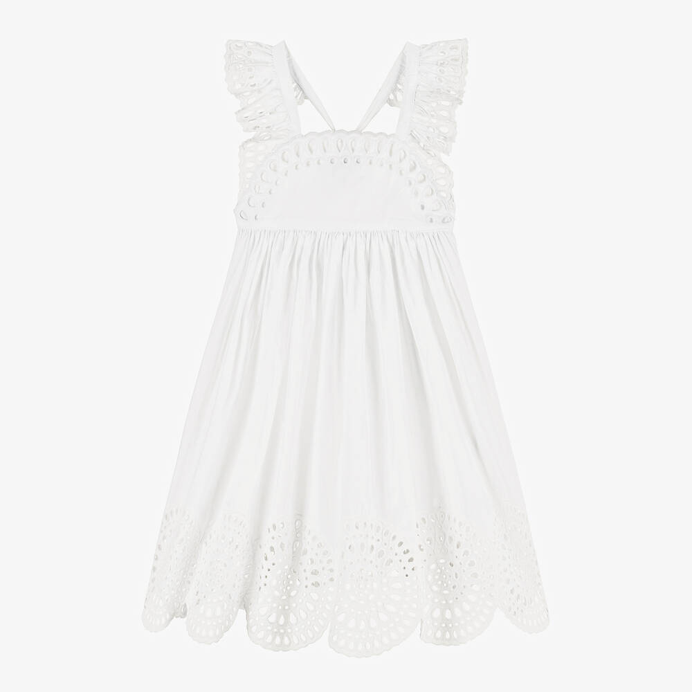 Stella McCartney Kids-Girls Ivory Broderie Anglaise Dress | Childrensalon Outlet