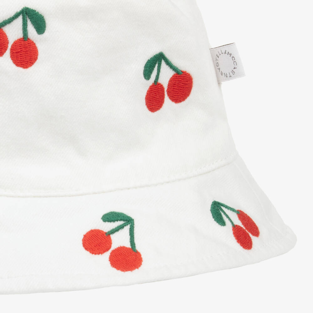 Stella McCartney Kids-Girls Ivory Cherry Embroidered Hat | Childrensalon Outlet