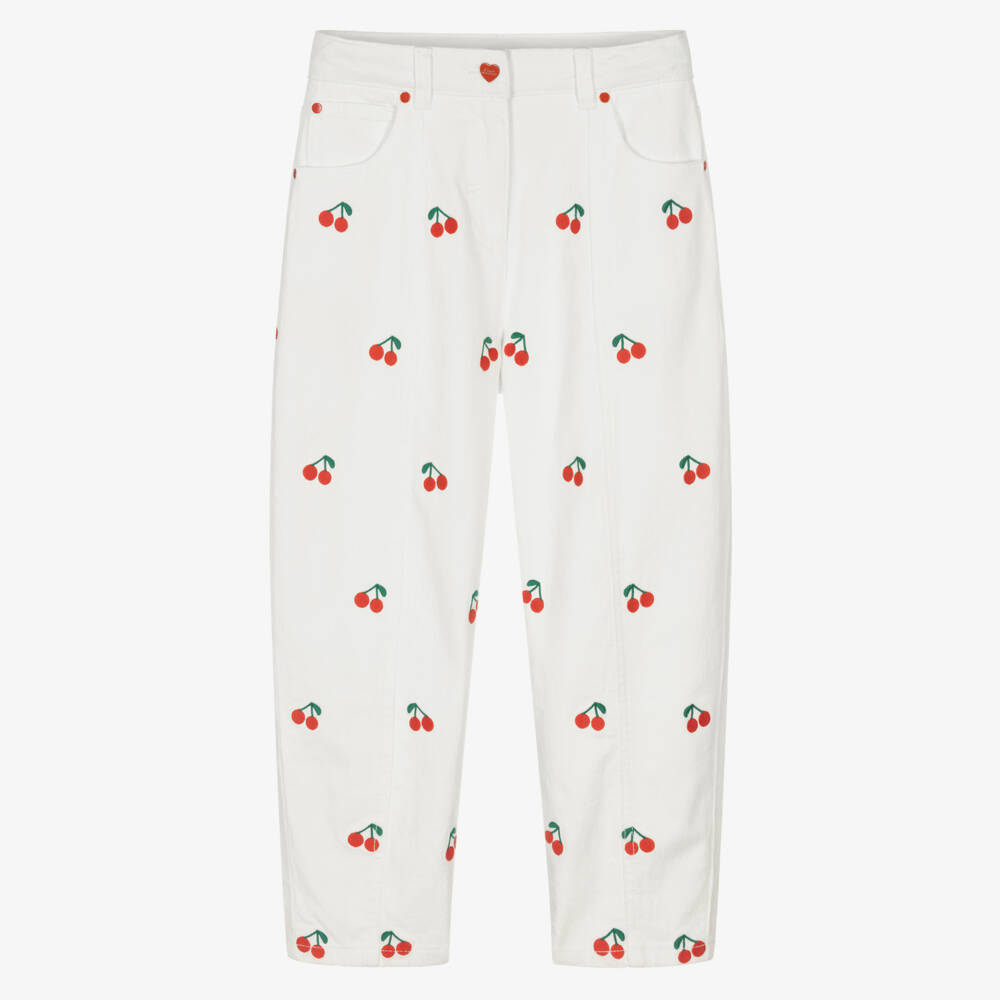 Stella McCartney Kids-بنطلون جينز عاجي مطرز بالكرز للبنات | Childrensalon Outlet