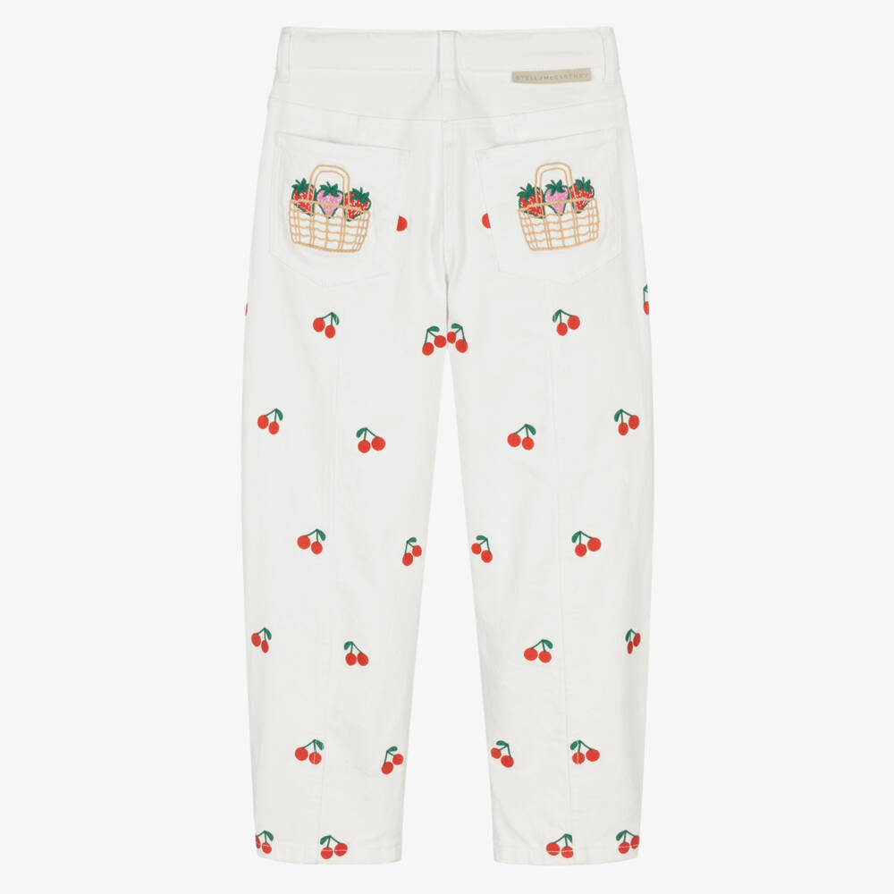 Stella McCartney Kids-بنطلون جينز عاجي مطرز بالكرز للبنات | Childrensalon Outlet