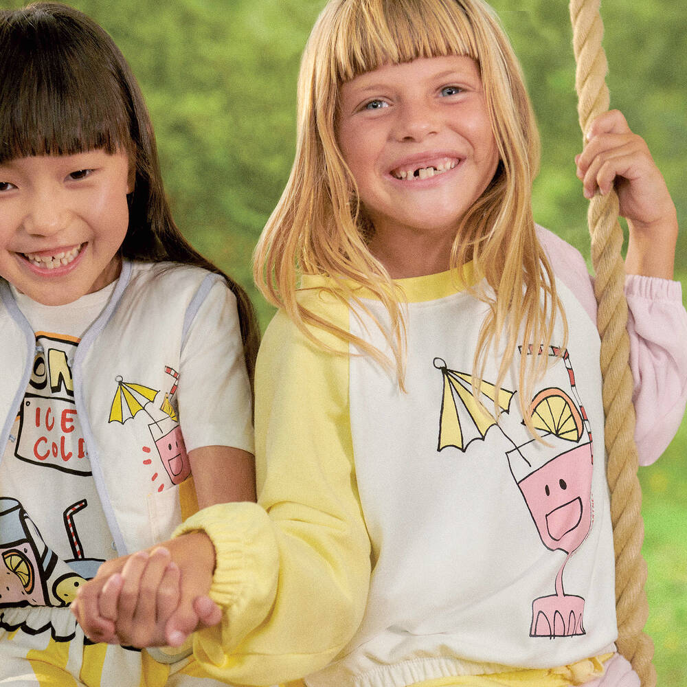 Stella McCartney Kids-Кремовый хлопковый свитшот с цветовыми блоками для девочек | Childrensalon Outlet