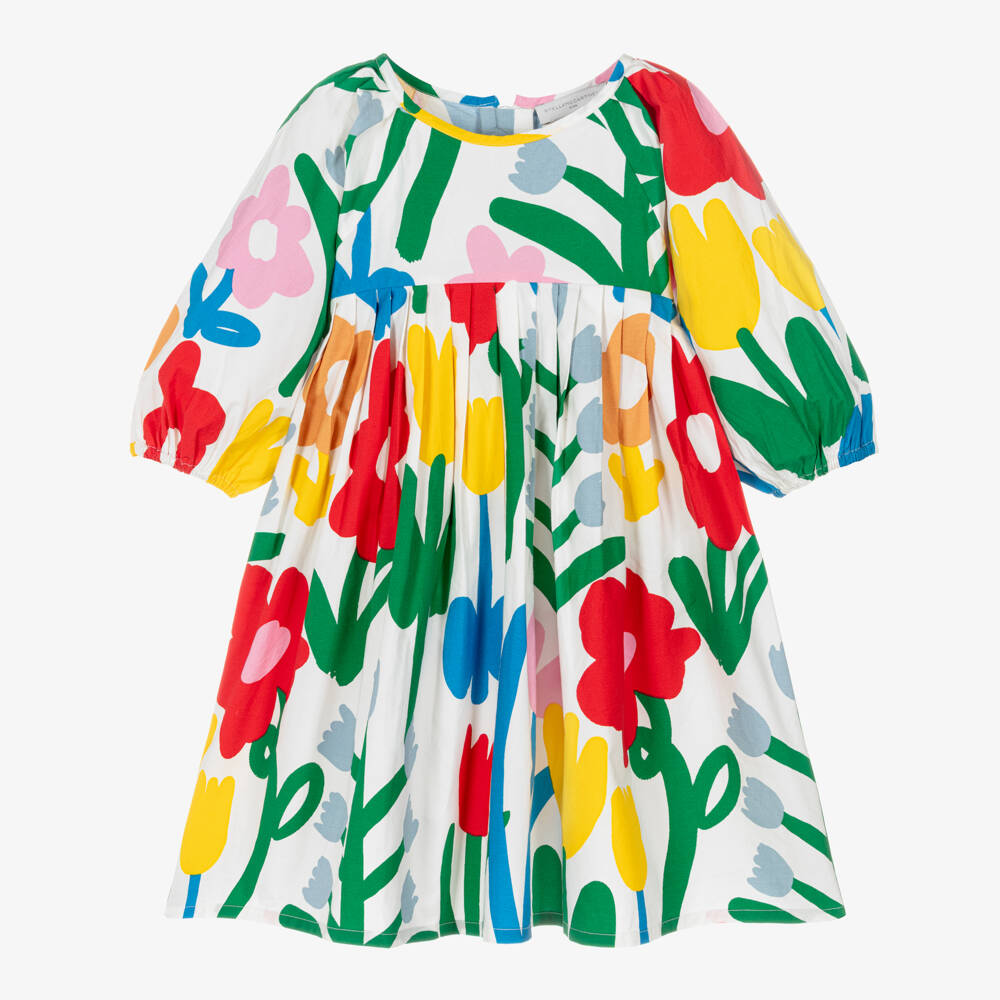 Stella McCartney Kids-Girls Ivory & Colourful Abstract Floral Cotton Dress | Childrensalon Outlet
