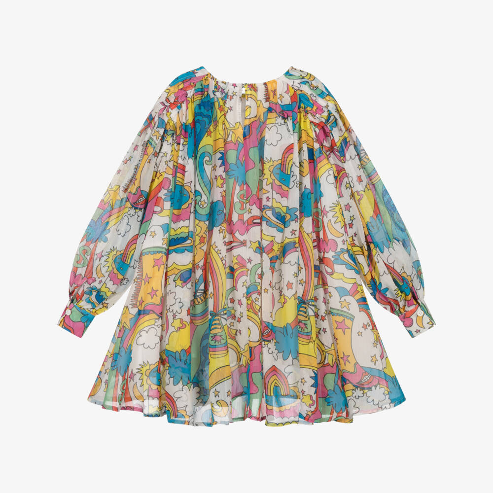 Stella McCartney Kids-Girls Ivory & Colourful Stellabration Print Chiffon Dress | Childrensalon Outlet