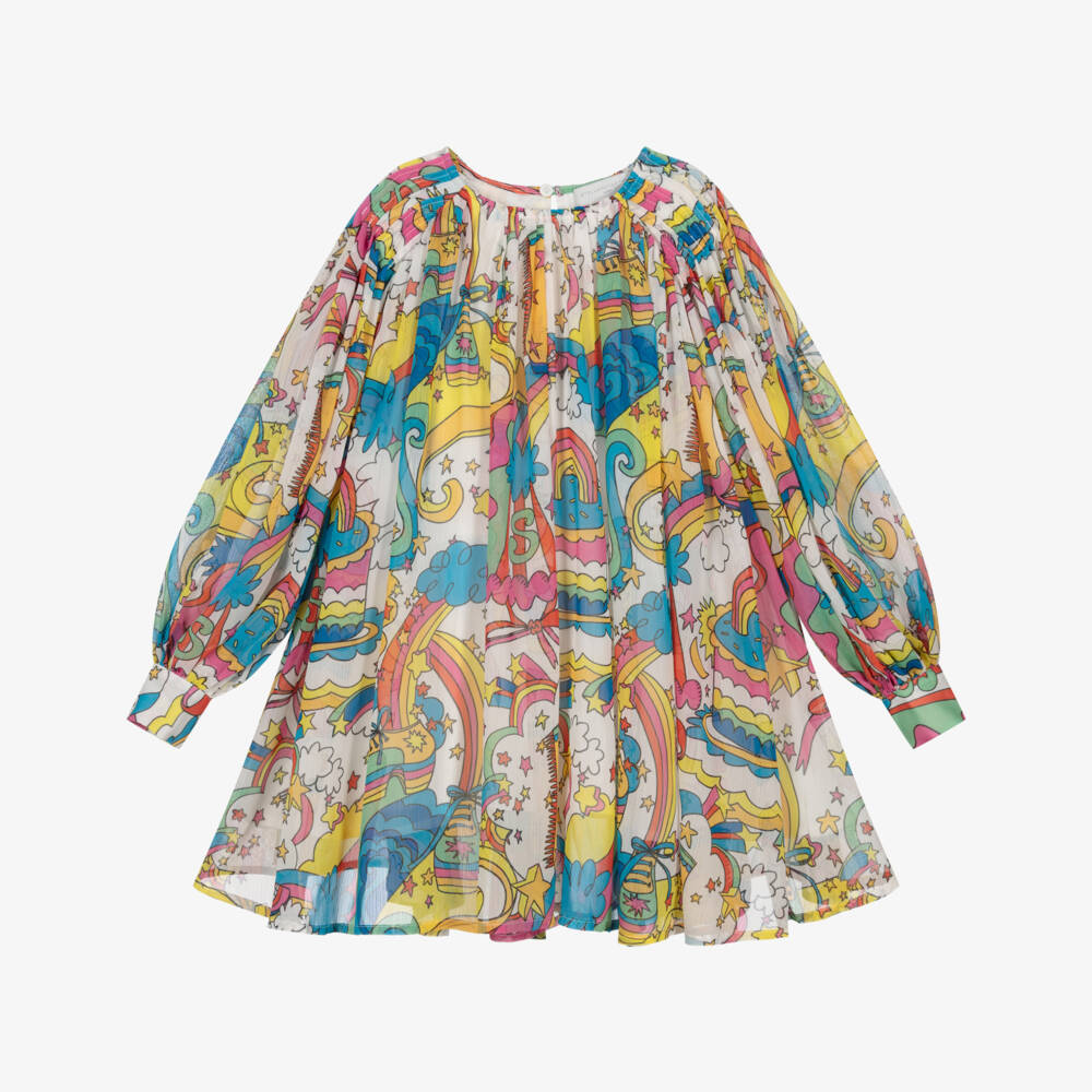 Stella McCartney Kids-Girls Ivory & Colourful Stellabration Print Chiffon Dress | Childrensalon Outlet