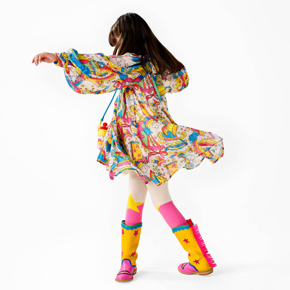 Stella McCartney Kids-Girls Ivory & Colourful Stellabration Print Chiffon Dress | Childrensalon Outlet