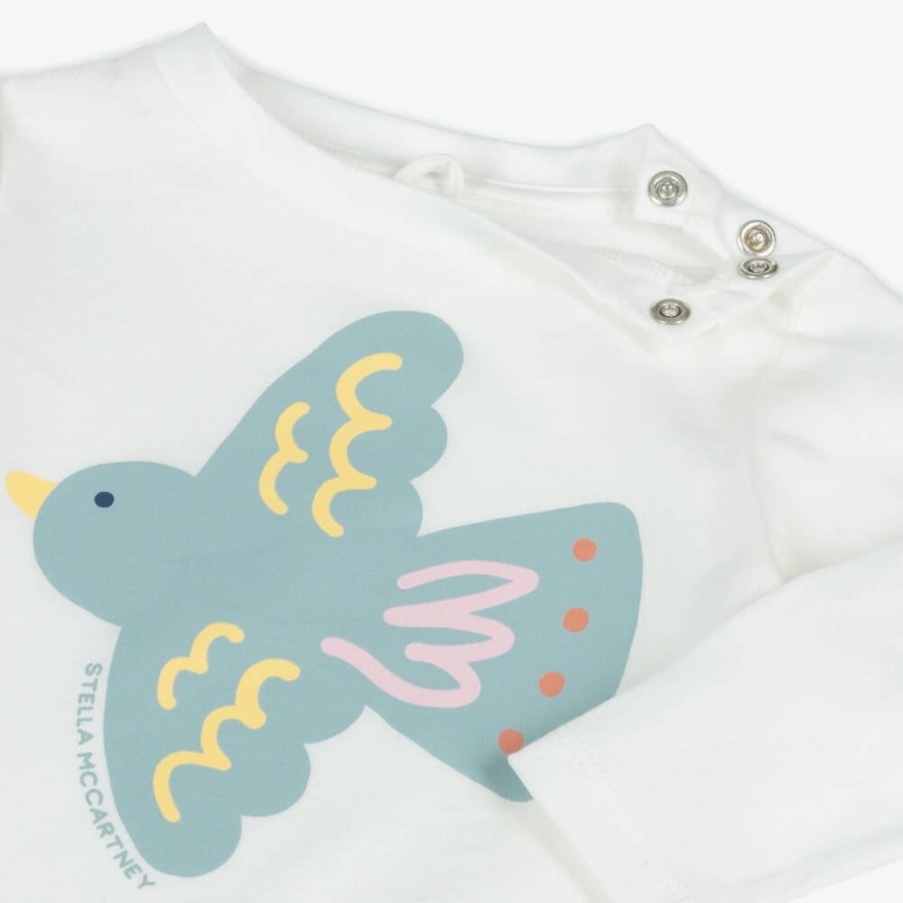 Stella McCartney Kids-Girls Ivory Cotton Bird Print Long Sleeved Top | Childrensalon Outlet