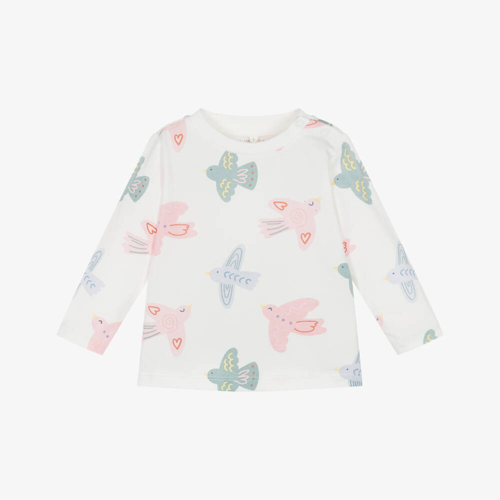 Stella McCartney Kids-Girls Ivory Cotton Bird Print Top | Childrensalon Outlet