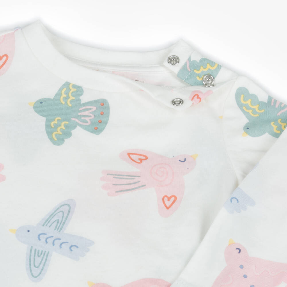 Stella McCartney Kids-Girls Ivory Cotton Bird Print Top | Childrensalon Outlet