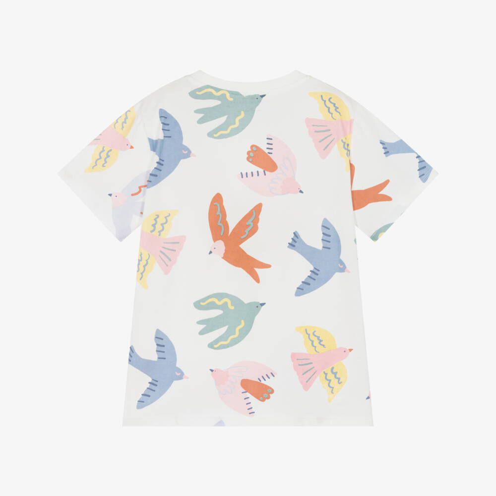 Stella McCartney Kids-Girls Ivory Cotton Bird Tee | Childrensalon Outlet