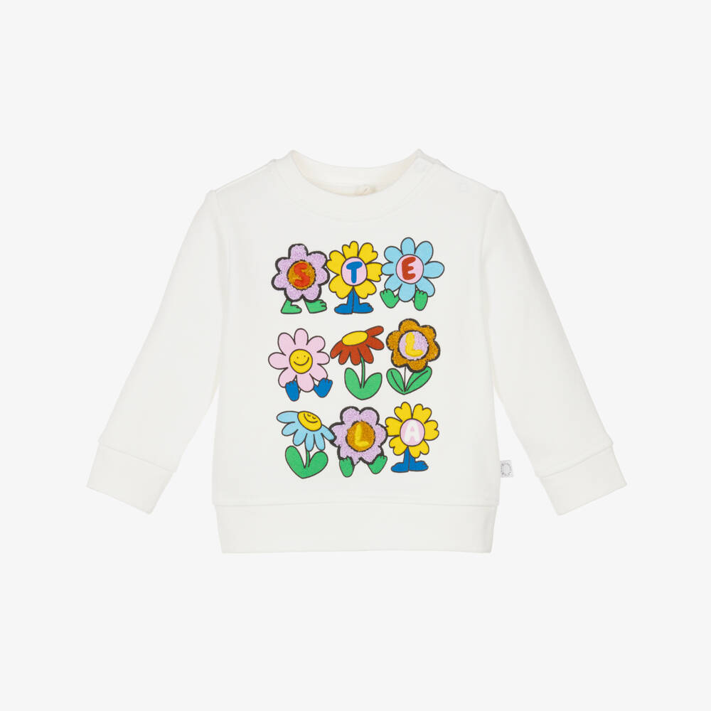 Stella McCartney Kids-بلوزة قطنية عاجية مزينة بالزهور للبنات | Childrensalon Outlet