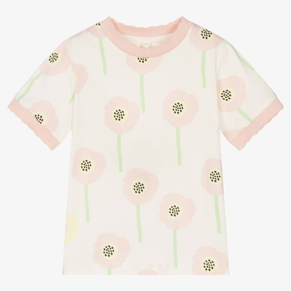 Stella McCartney Kids - Кремовая хлопковая футболка с цветами | Childrensalon