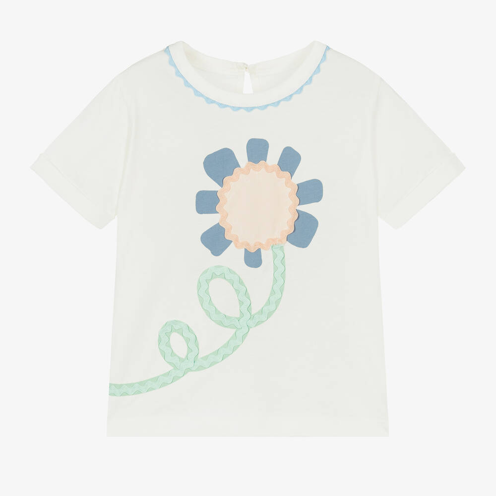 Stella McCartney Kids-Girls Ivory Cotton Flower T-Shirt | Childrensalon Outlet