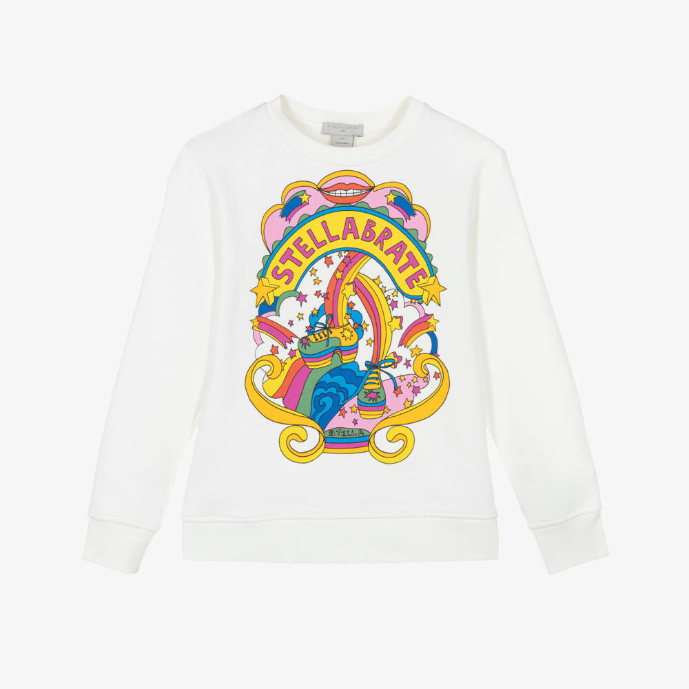 Stella McCartney Kids-بلوزة قطنية بيضاء برسومات للبنات | Childrensalon Outlet