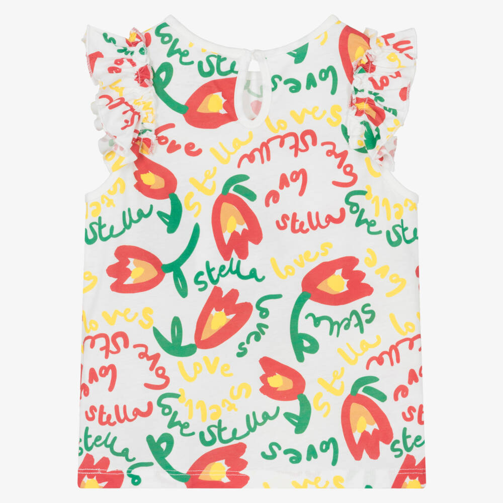Stella McCartney Kids-Girls Ivory Cotton Jersey T-Shirt with Red Tulip Print | Childrensalon Outlet
