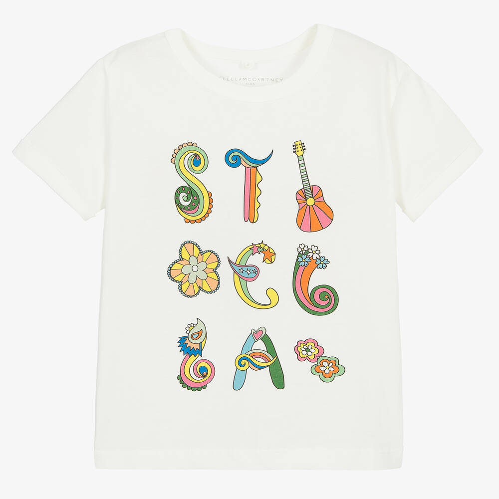 Stella McCartney Kids - تيشيرت قطن لون عاجي للبنات | Childrensalon