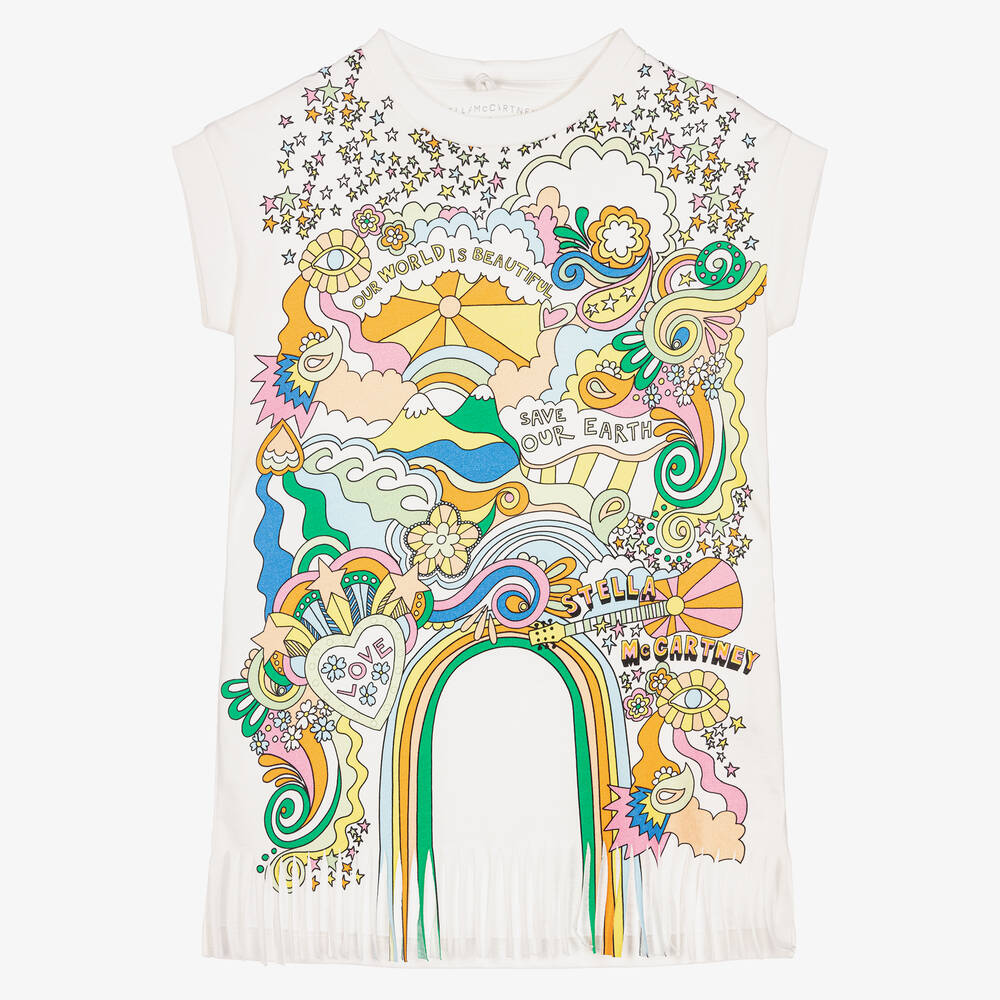 Stella McCartney Kids - „Love to Dream“ Baumwollkleid in Elfenbein | Childrensalon