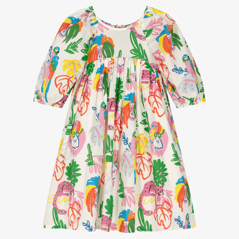Stella McCartney Kids - Кремовое хлопковое платье с попугаями | Childrensalon