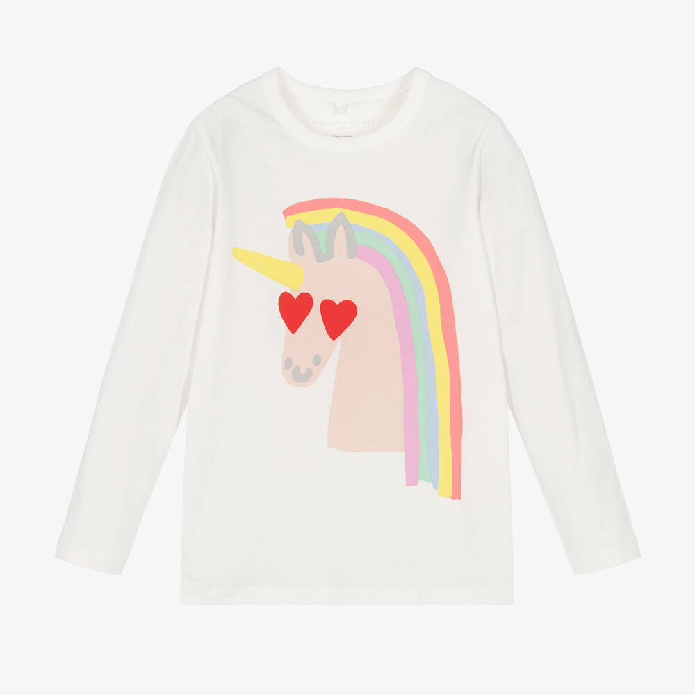 Stella McCartney Kids - Girls Ivory Cotton Rainbow Unicorn Top | Childrensalon