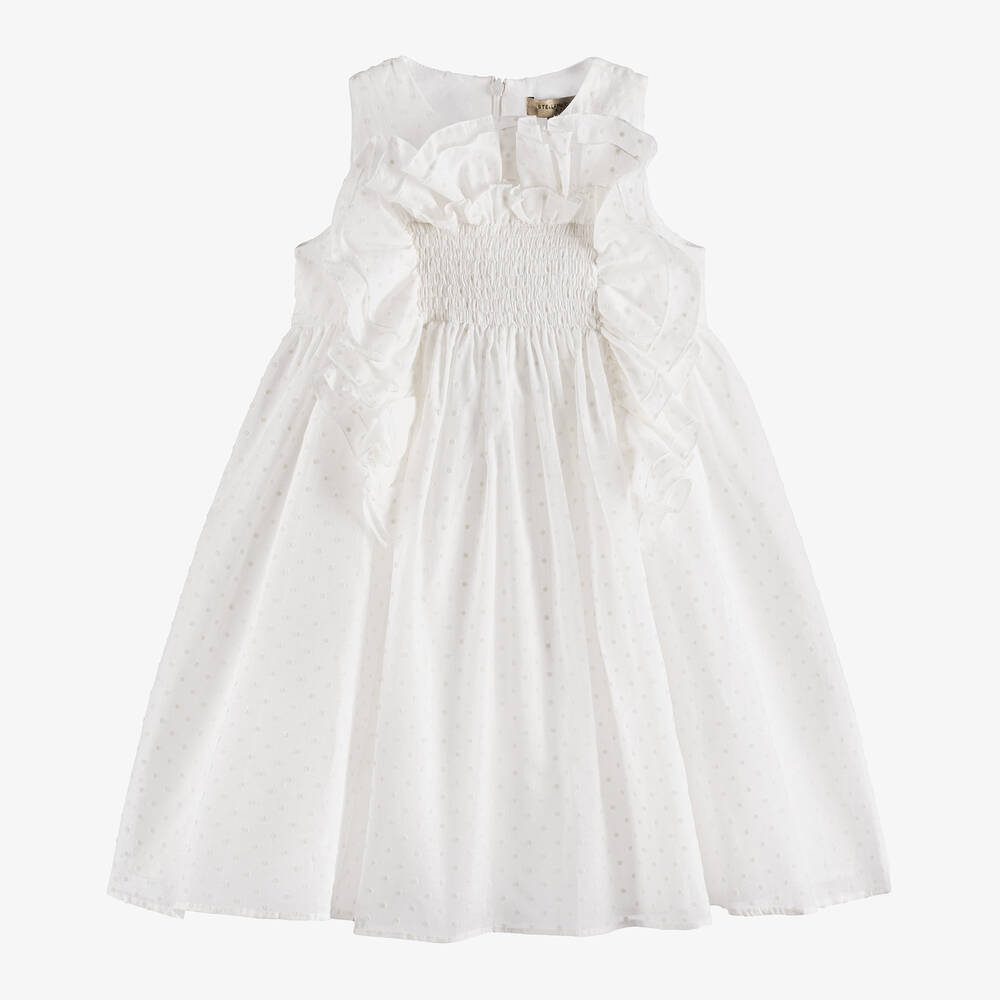 Stella McCartney Kids-Girls Ivory Cotton Ruffle Dress | Childrensalon Outlet