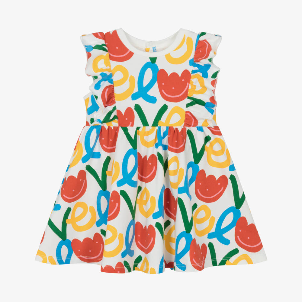 Stella McCartney Kids-Girls Ivory Cotton Ruffle Dress with Floral Print | Childrensalon Outlet