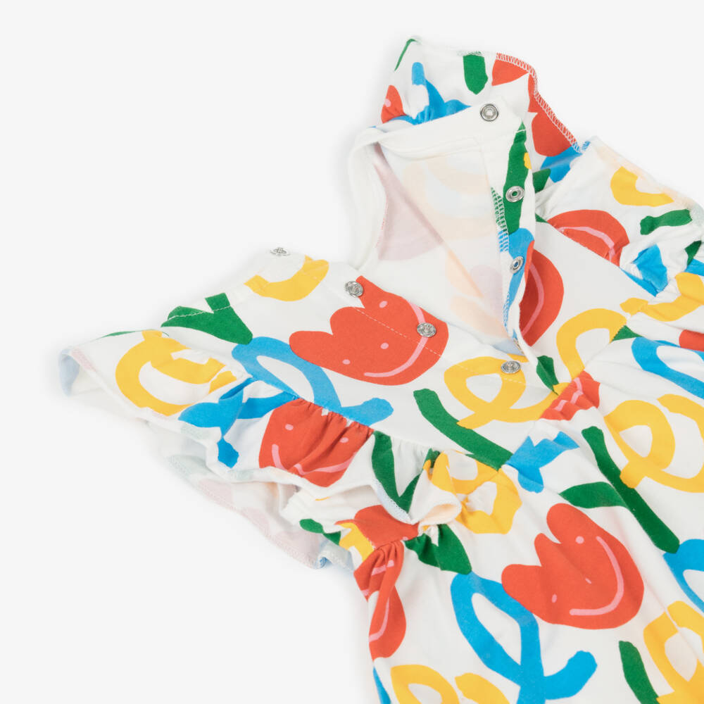 Stella McCartney Kids-Girls Ivory Cotton Ruffle Dress with Floral Print | Childrensalon Outlet