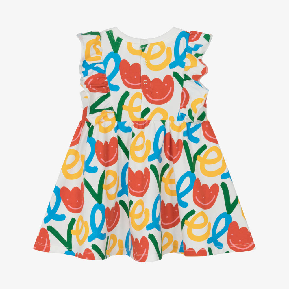 Stella McCartney Kids-Girls Ivory Cotton Ruffle Dress with Floral Print | Childrensalon Outlet