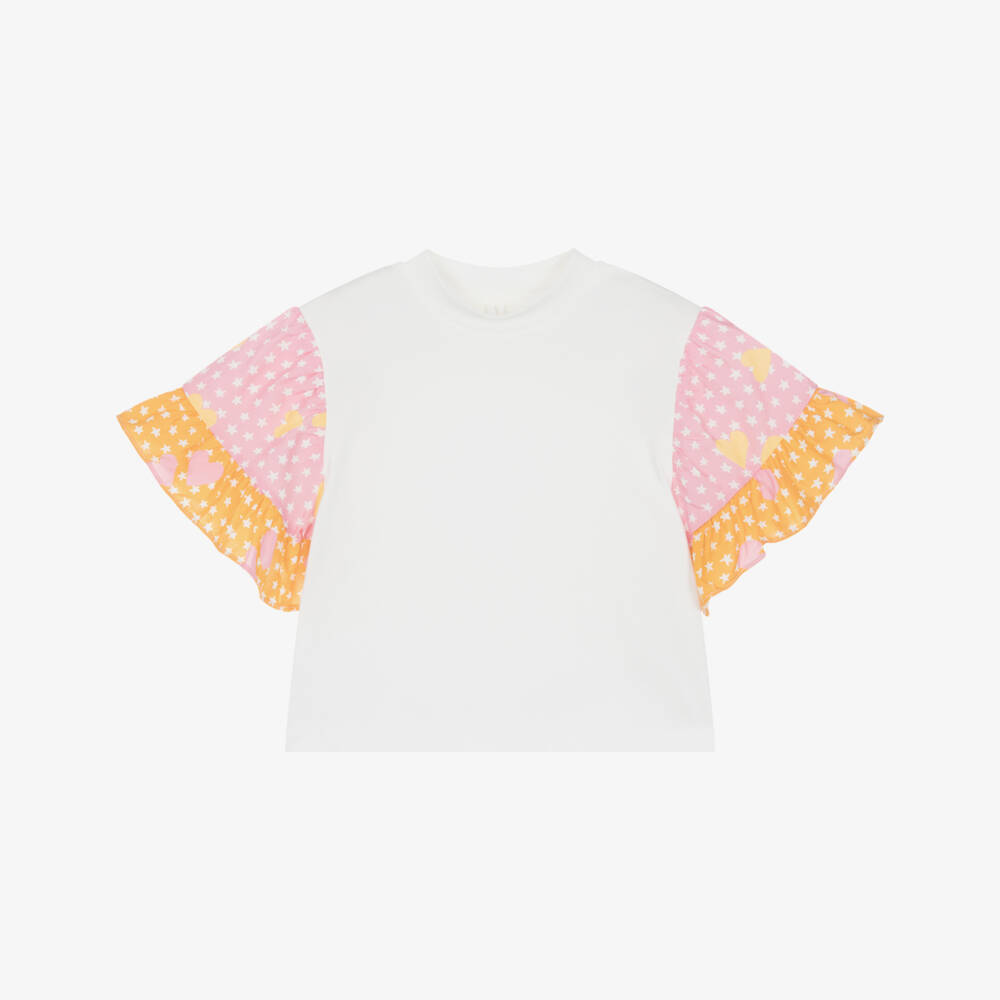 Stella McCartney Kids-Girls Ivory Cotton Ruffle Sleeve T-Shirt | Childrensalon Outlet