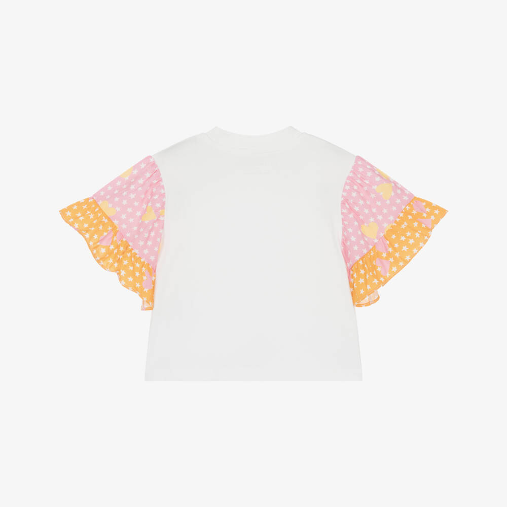 Stella McCartney Kids-Girls Ivory Cotton Ruffle Sleeve T-Shirt | Childrensalon Outlet