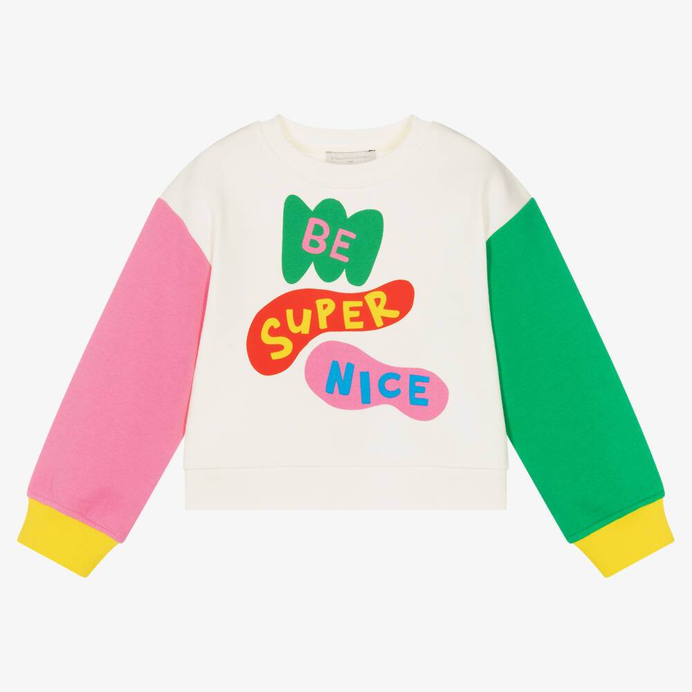Stella McCartney Kids - سويتشيرت قطن لون عاجي بألوان بلوك للبنات | Childrensalon