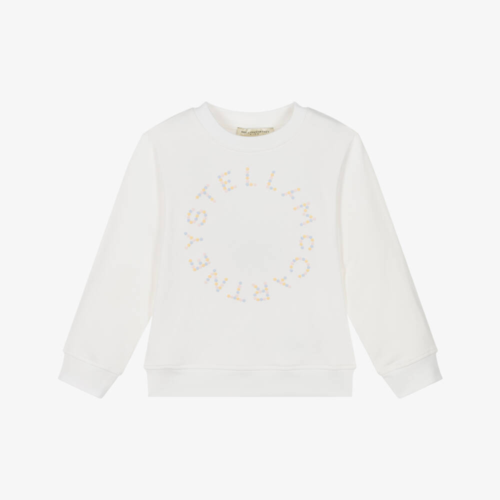 Stella McCartney Kids-Girls Ivory Cotton Sweatshirt with Embroidered Flower Logo | Childrensalon Outlet