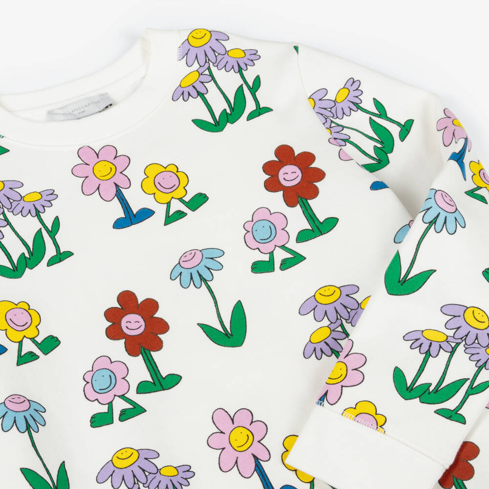 Stella McCartney Kids-Girls Ivory Cotton Sweatshirt with Smiling Flower Print | Childrensalon Outlet