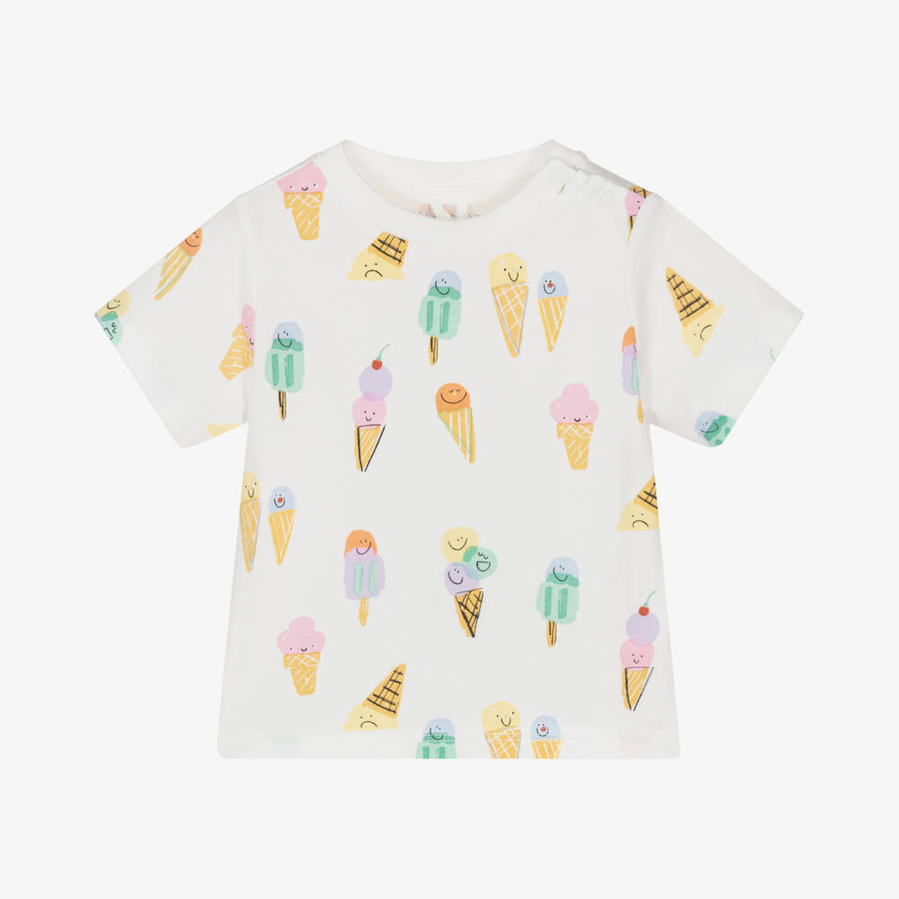 Stella McCartney Kids-Кремовая хлопковая футболка для девочек Sweet Treat | Childrensalon Outlet