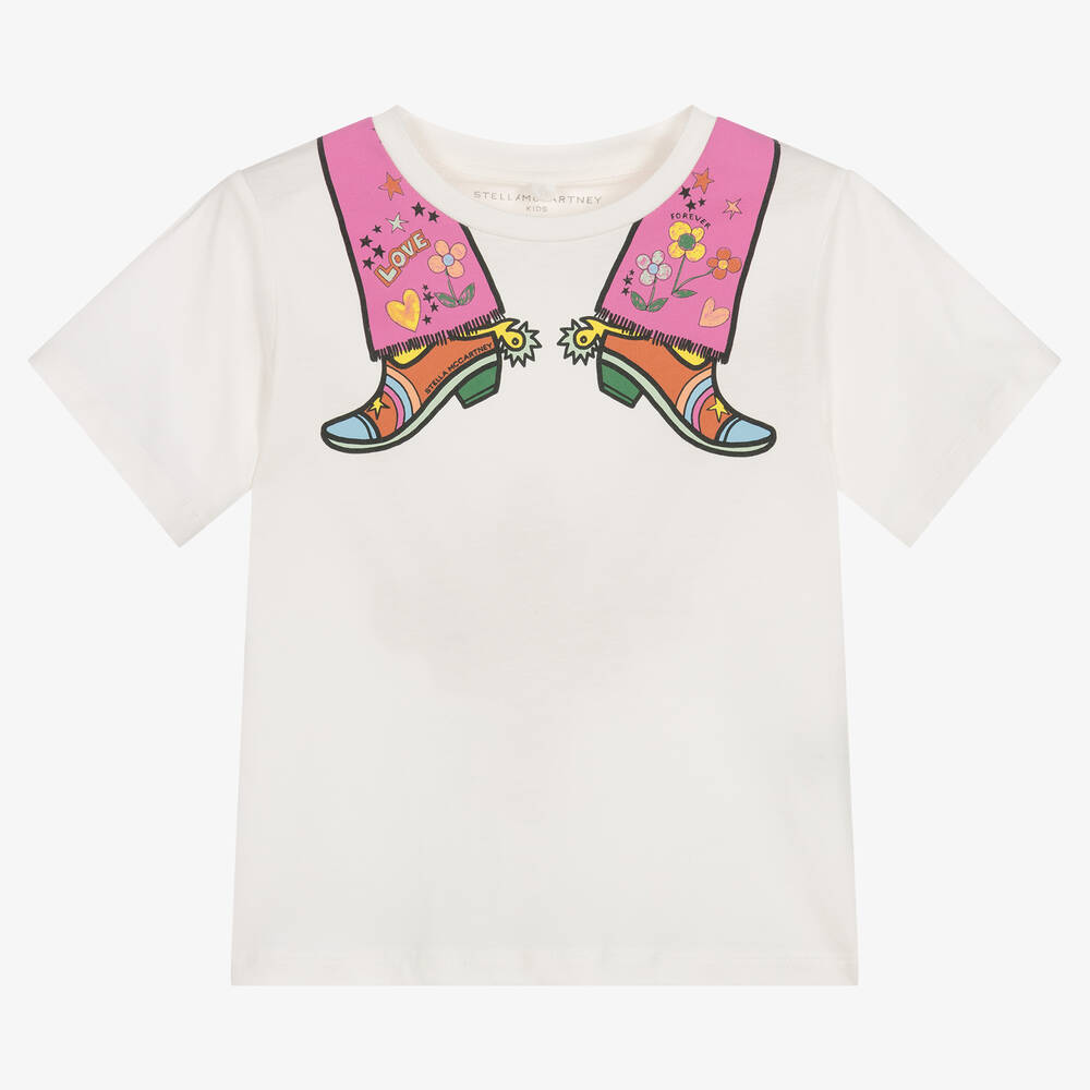 Stella McCartney Kids - Girls Ivory Cotton T-Shirt | Childrensalon