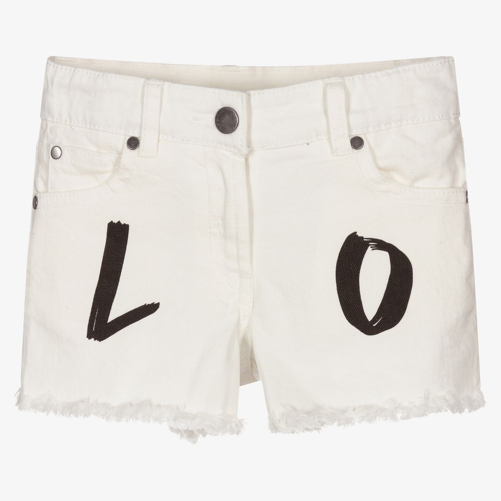 Stella McCartney Kids - Girls Ivory Denim Love Shorts | Childrensalon